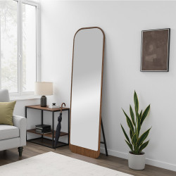 مرآة استاند معدن بإطار خشبي عصري بني