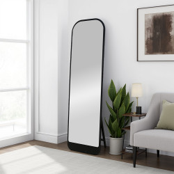 مرآة استاند معدن بإطار خشبي عصري أسود