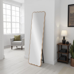 مرآة استاند معدن بإطار خشبي عصري