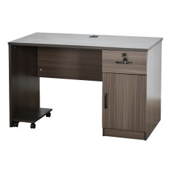 مكتب خشبي مودرن بقاعدة متحركة مع خزانة