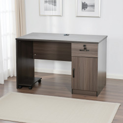 مكتب خشبي مودرن بقاعدة متحركة مع خزانة