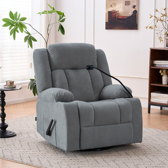 كرسي استرخاء هزاز دوار قماش بحامل جوال رمادي غامق