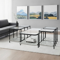 طقم طاولات خدمة 5 قطع 2 دور سطح زجاجي طقم طاولات خدمة 5 قطع 2 دور سطح زجاجي