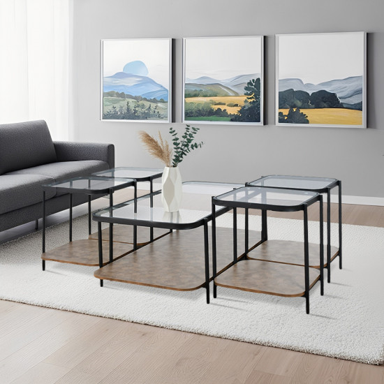 طقم طاولات خدمة 5 قطع 2 دور سطح زجاجي