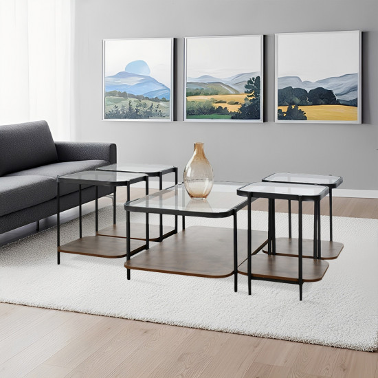 طقم طاولات خدمة 5 قطع 2 دور سطح زجاجي