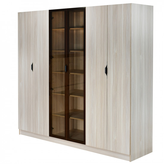 دولاب ملابس مودرن 6 باب خشب بأبواب زجاجية