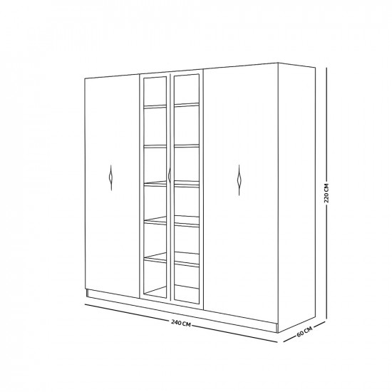 دولاب ملابس مودرن 6 باب خشب بأبواب زجاجية