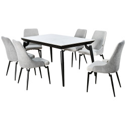 طاولة طعام رخام بأرجل معدنية 6 كراسي رمادي