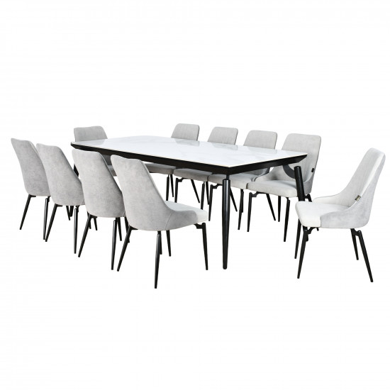 طاولة طعام رخام بأرجل معدنية 10 كراسي رمادي طاولة طعام رخام بأرجل معدنية 10 كراسي رمادي