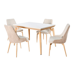 طاولة طعام رخام بأرجل معدنية 4 كراسي بيج