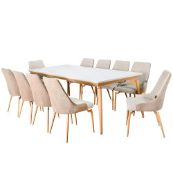 طاولة طعام رخام بأرجل معدنية 10 كراسي بيج