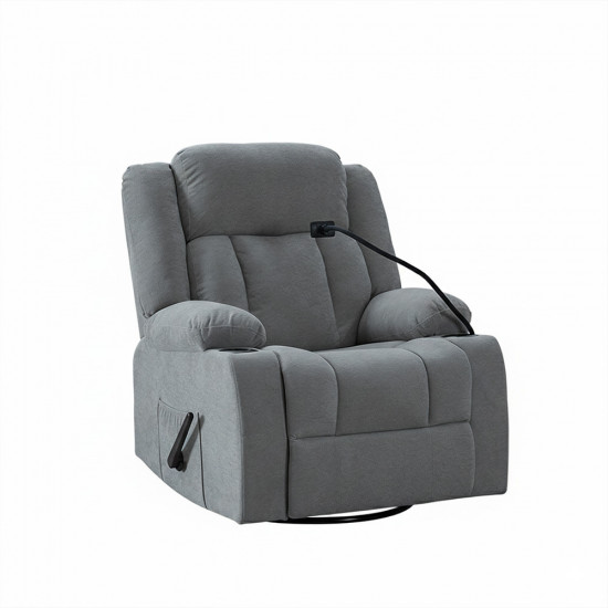 كرسي استرخاء هزاز دوار قماش بحامل جوال رمادي غامق