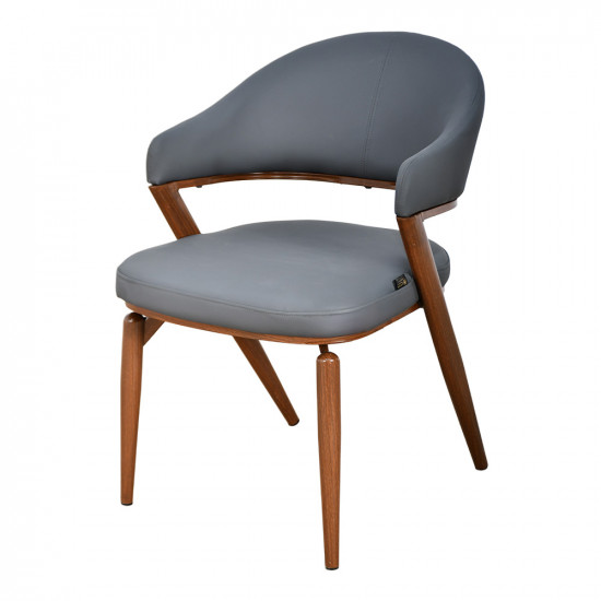 كرسي مفرد مودرن جلد بأرجل معدنية رمادي غامق