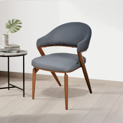 كرسي مفرد مودرن جلد بأرجل معدنية رمادي غامق