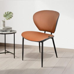كرسي مفرد مودرن جلد بأرجل معدنية برتقالي