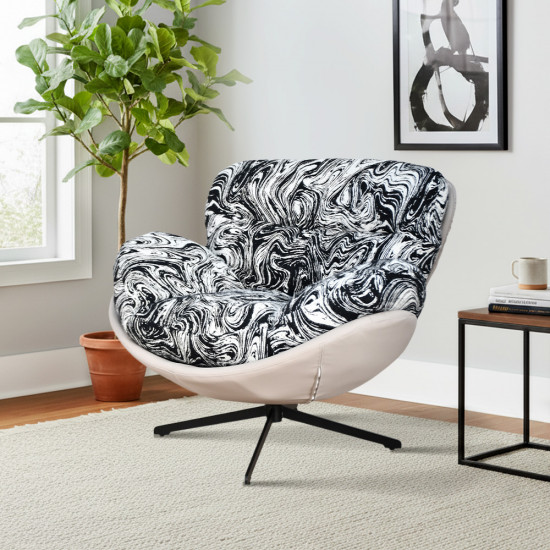 كرسي مفرد مودرن دوار قماشي بقاعدة معدنية