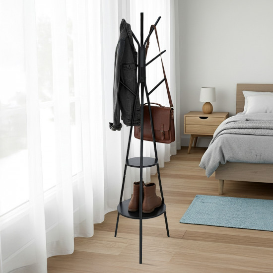 علاقة ملابس معدن برفوف خشبية مودرن أسود