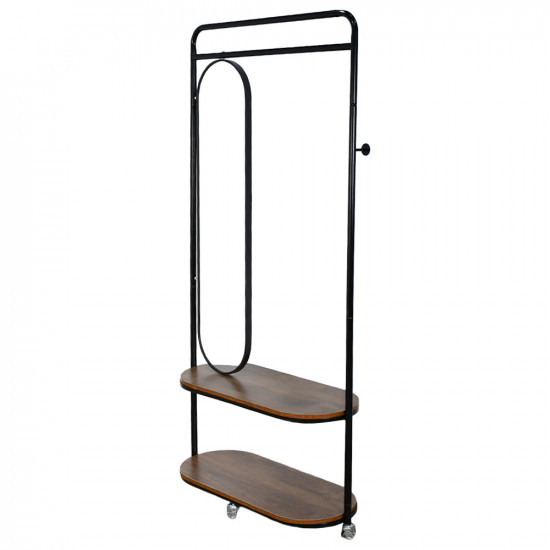 علاقة ملابس مودرن معدنية بأرفف خشب ومرآة علاقة ملابس مودرن معدنية بأرفف خشب ومرآة