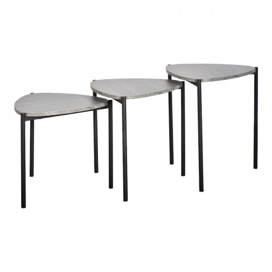 طقم طاولات خدمة 3 قطع خشب بأرجل معدنية رمادي