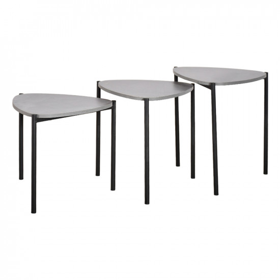 طقم طاولات خدمة 3 قطع خشب بأرجل معدنية رمادي