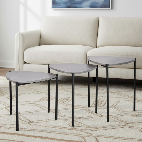 طقم طاولات خدمة 3 قطع خشب بأرجل معدنية رمادي