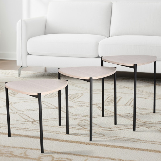 طقم طاولات خدمة 3 قطع خشب بأرجل معدنية طقم طاولات خدمة 3 قطع خشب بأرجل معدنية