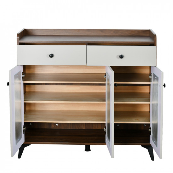 دولاب بوفيه خشب بأبواب زجاجية 100 سم