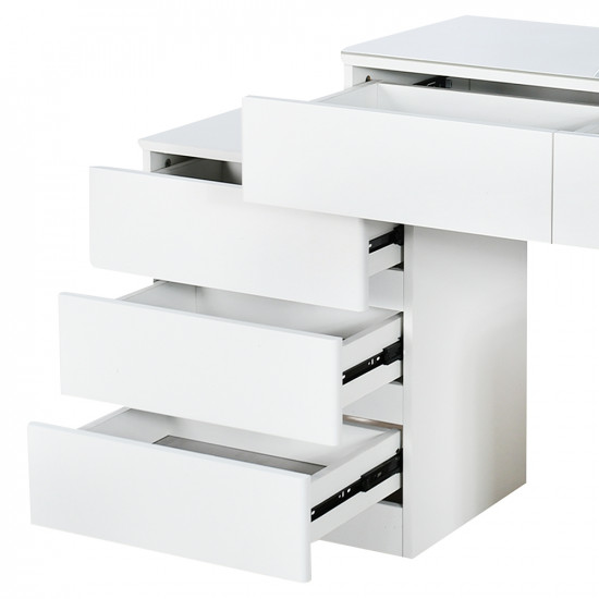 طاولة زينة بمرآة مضيئة وسطح زجاجي أبيض طاولة زينة بمرآة مضيئة وسطح زجاجي أبيض