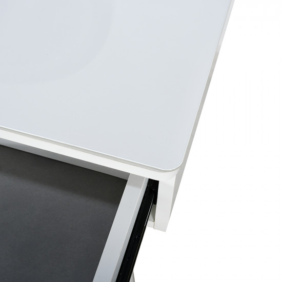 طاولة زينة بمرآة مضيئة وسطح زجاجي أبيض طاولة زينة بمرآة مضيئة وسطح زجاجي أبيض