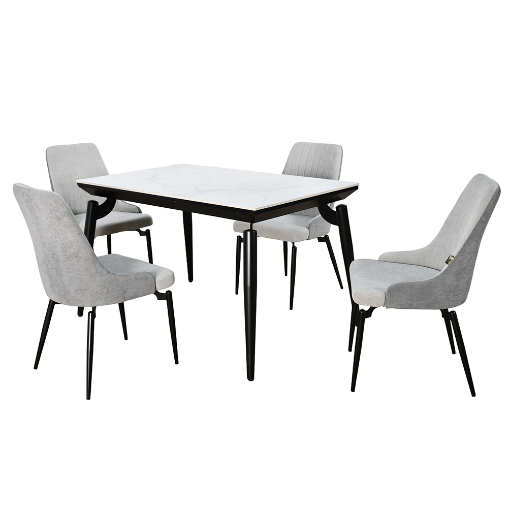 طاولة طعام رخام بأرجل معدنية 4 كراسي رمادي طاولة طعام رخام بأرجل معدنية 4 كراسي رمادي