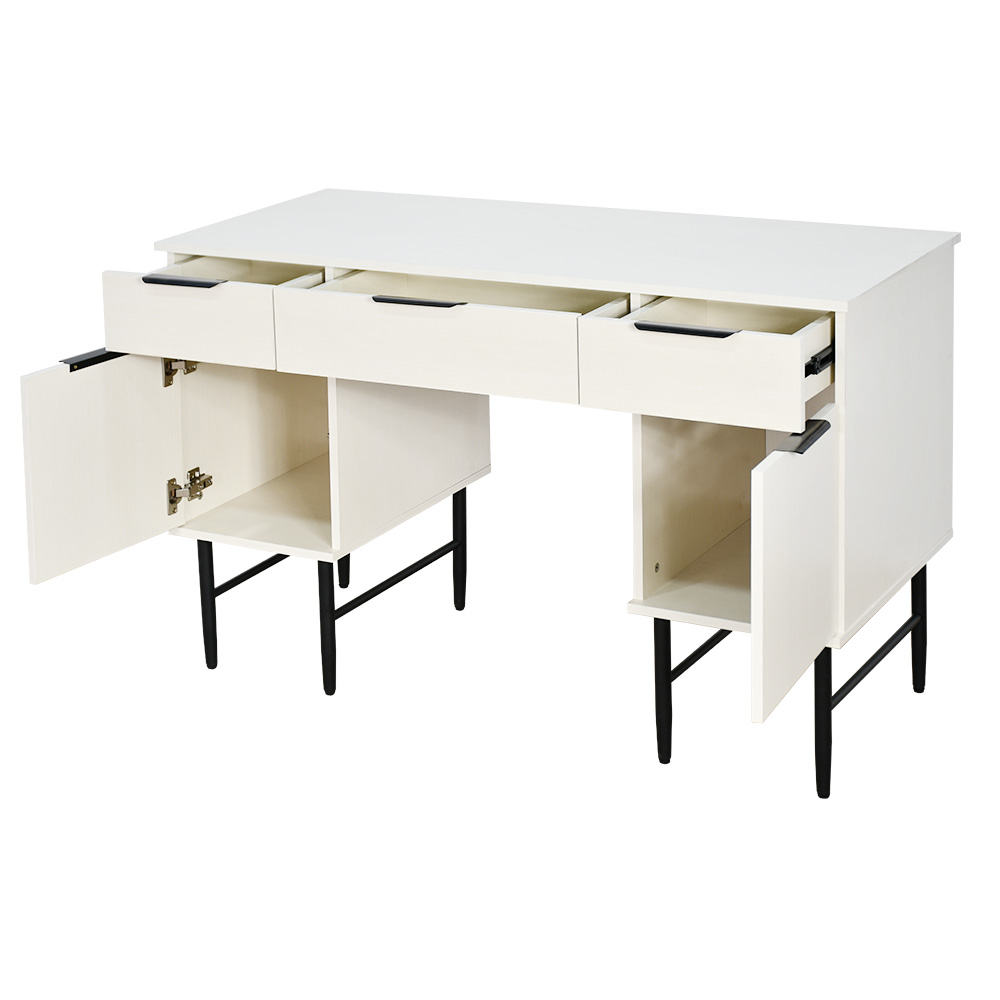 طاولة زينة خشبية بقاعدة معدنية بيضاء