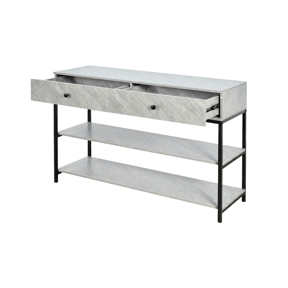 مدخل استقبال خشبي مع 2 رف بهيكل معدني رمادي