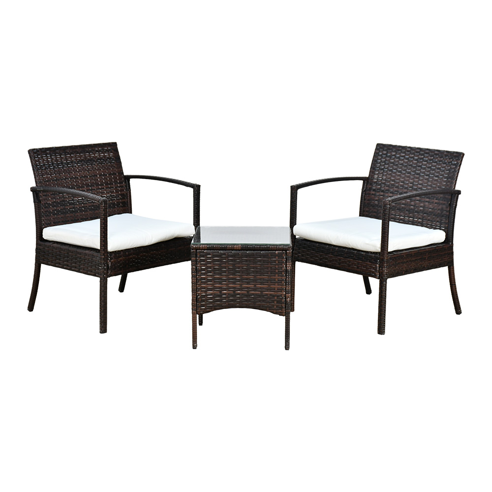 جلسة خارجية 2 مقعد راتان وطاولة بسطح زجاجي