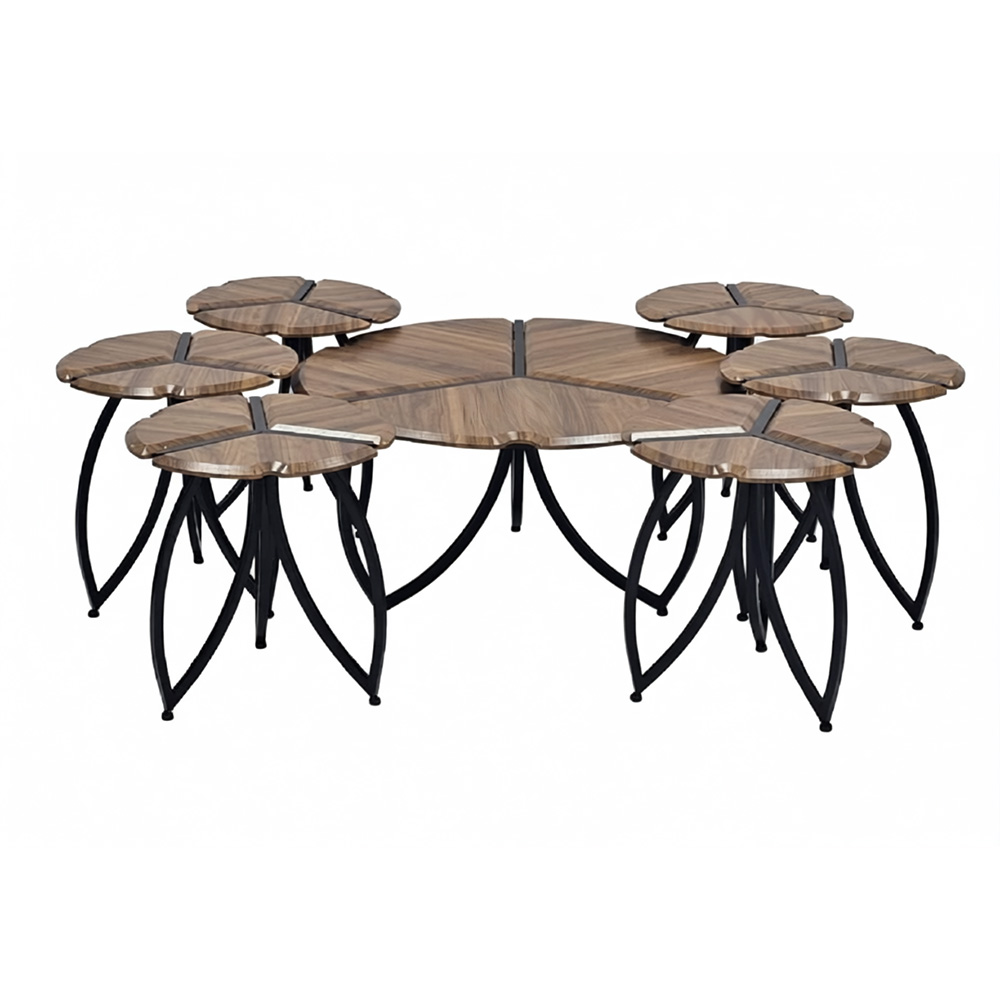 طقم طاولات خدمة مودرن 7 قطع خشبي بني