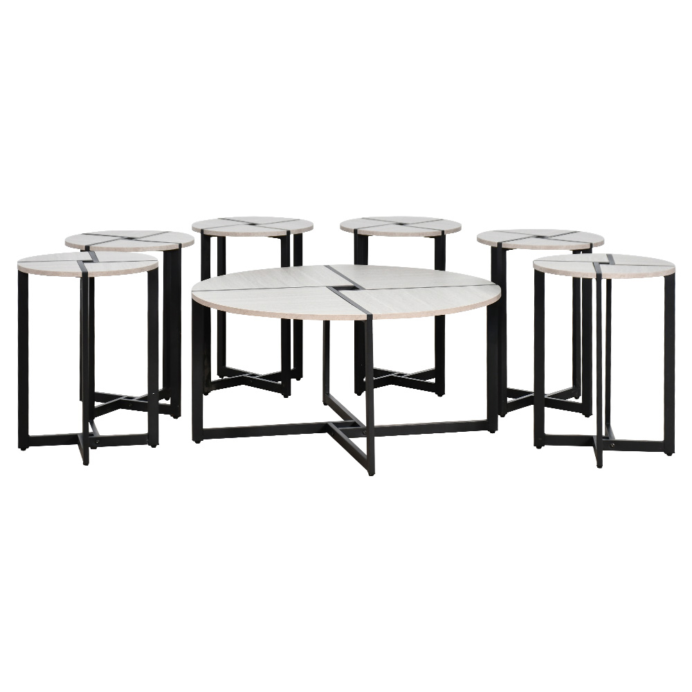 طقم طاولات خدمة مودرن 7 قطع خشبي رمادي