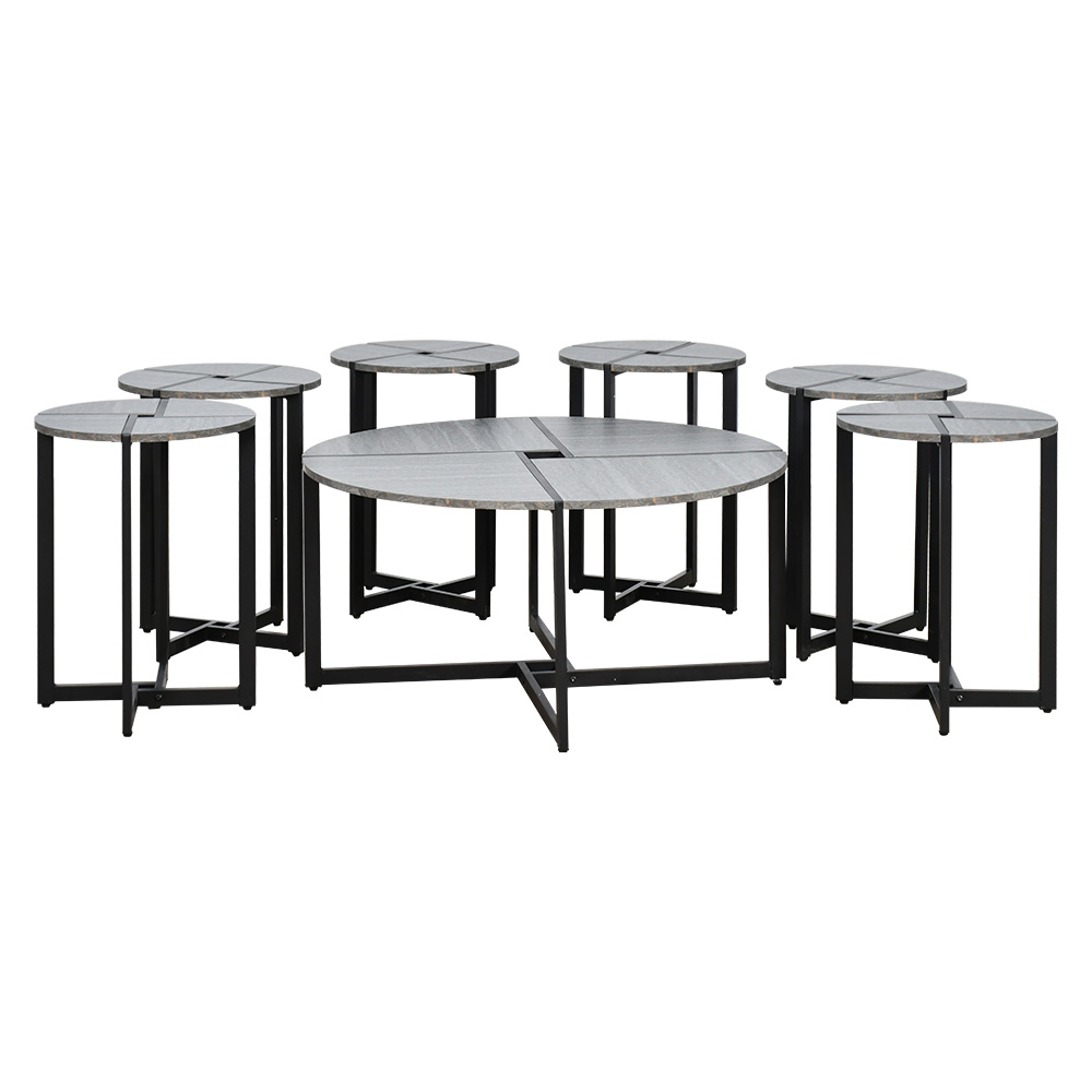 طقم طاولات خدمة مودرن 7 قطع خشبي رمادي غامق