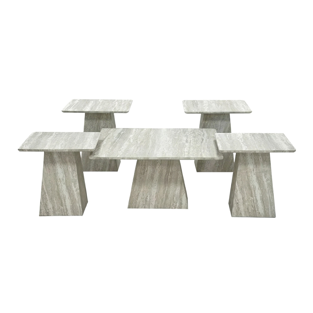 طقم طاولات خدمة 5 قطع خشبي رمادي حجري