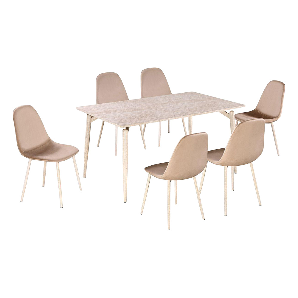 طاولة طعام خشبية مع 6 كراسي مخملية