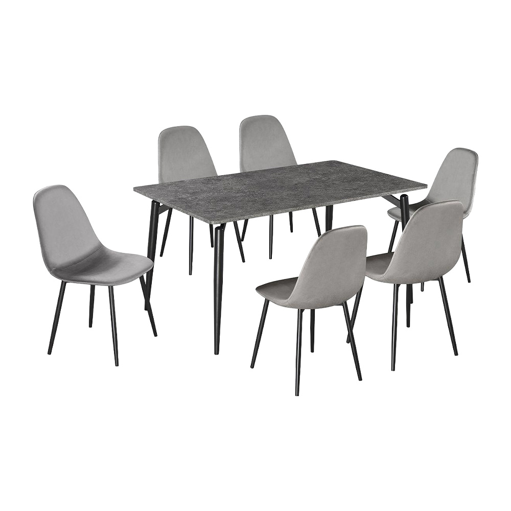 طاولة طعام خشبية مع 6 كراسي مخمل رمادي