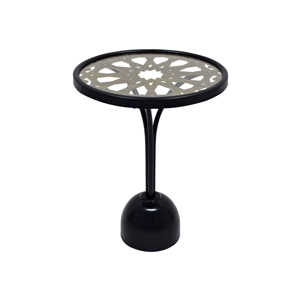 طاولة خدمة مفردة خشب سطح زجاجي بهيكل معدني