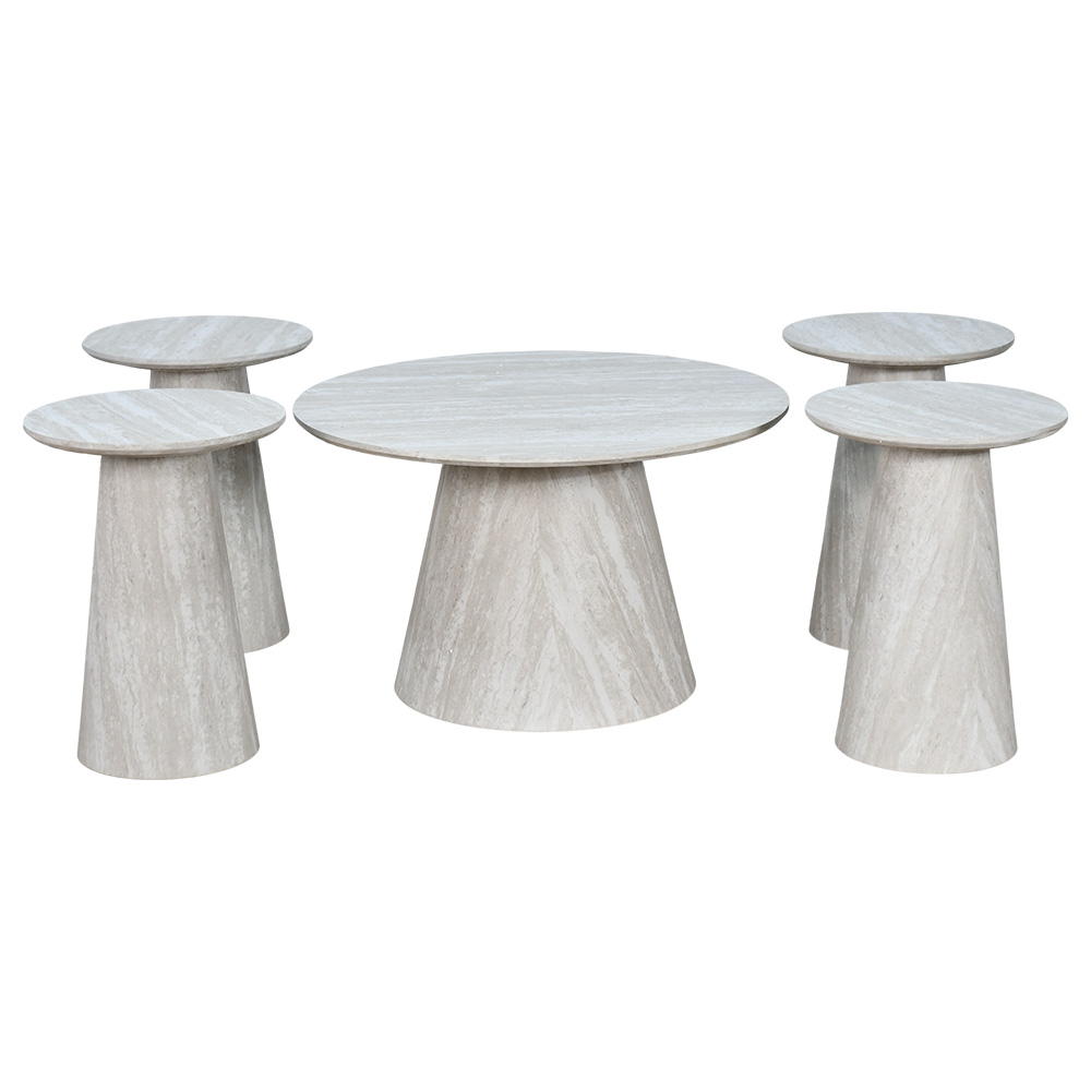 طقم طاولات خدمة خشب 5 قطع لون رمادي بتصميم متداخل وعملي - متجر راحتي