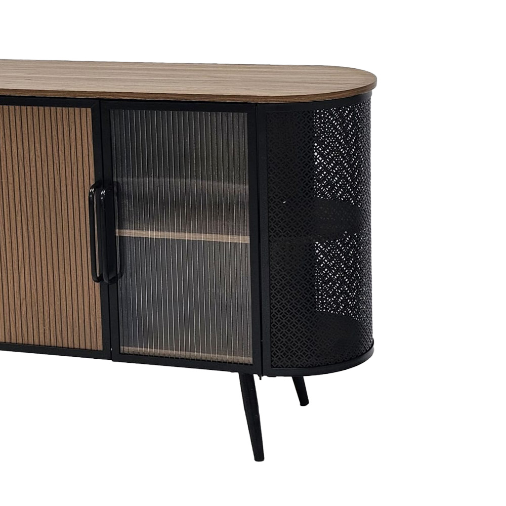 دولاب بوفيه صالة مودرن خشبي بأبواب زجاجية