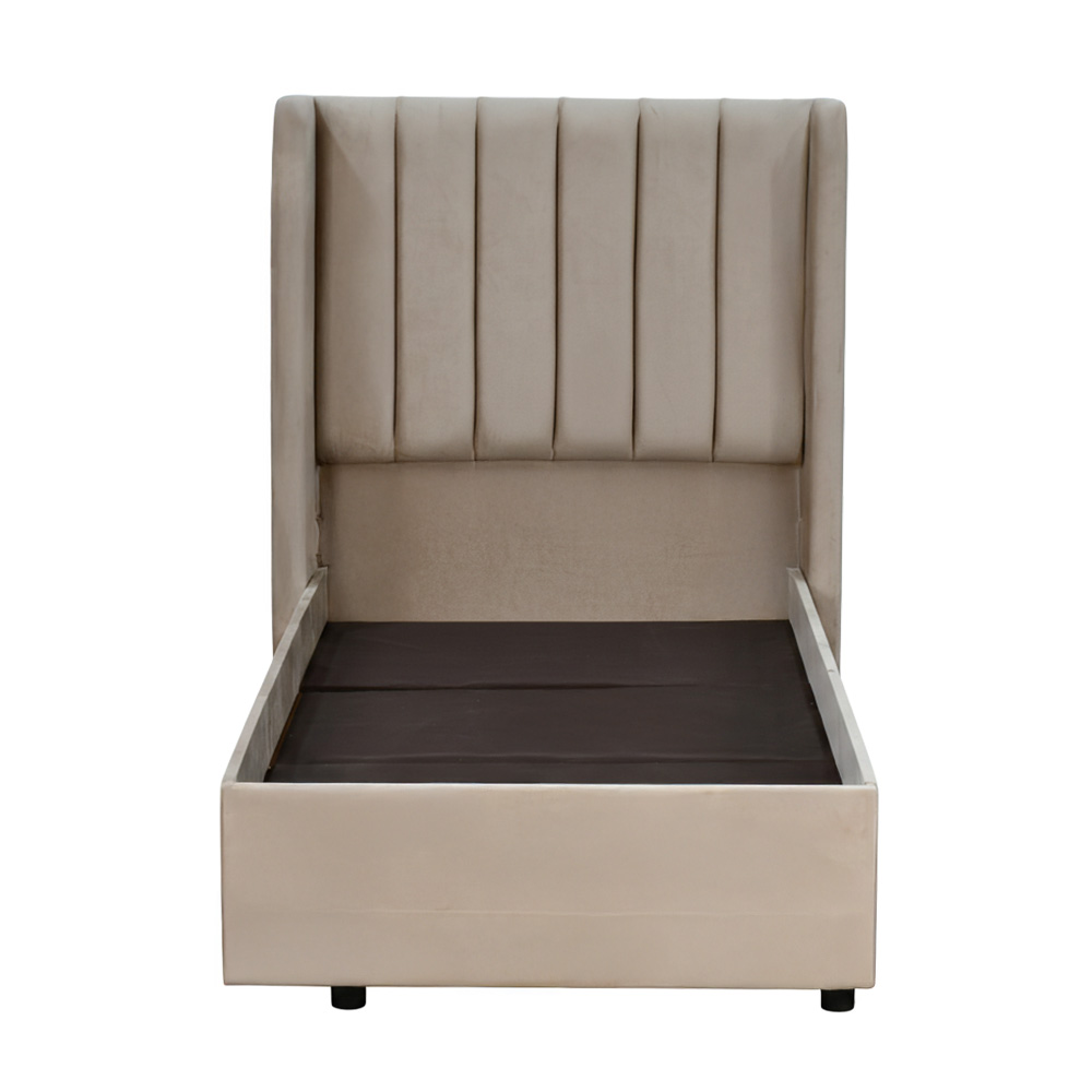 سرير خشبي بتنجيد مخملي