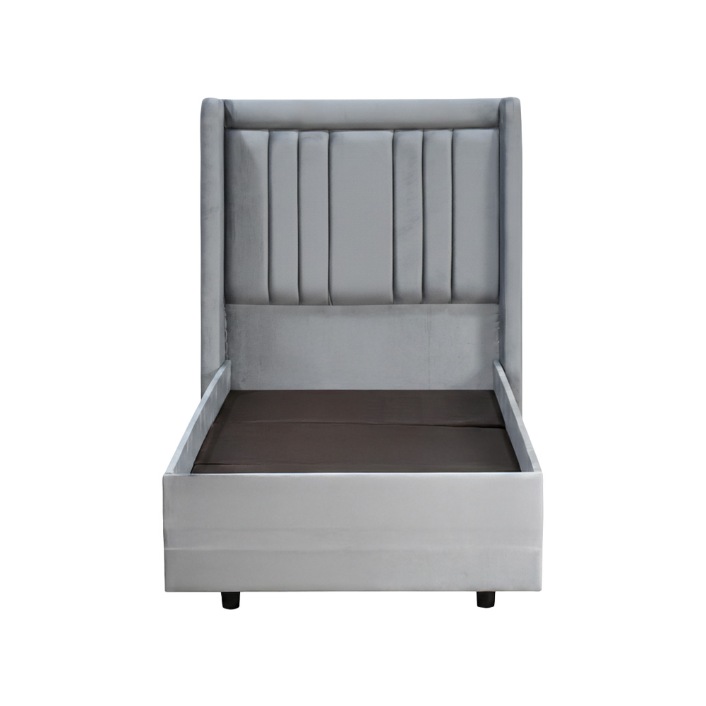 سرير خشبي بتنجيد مخملي