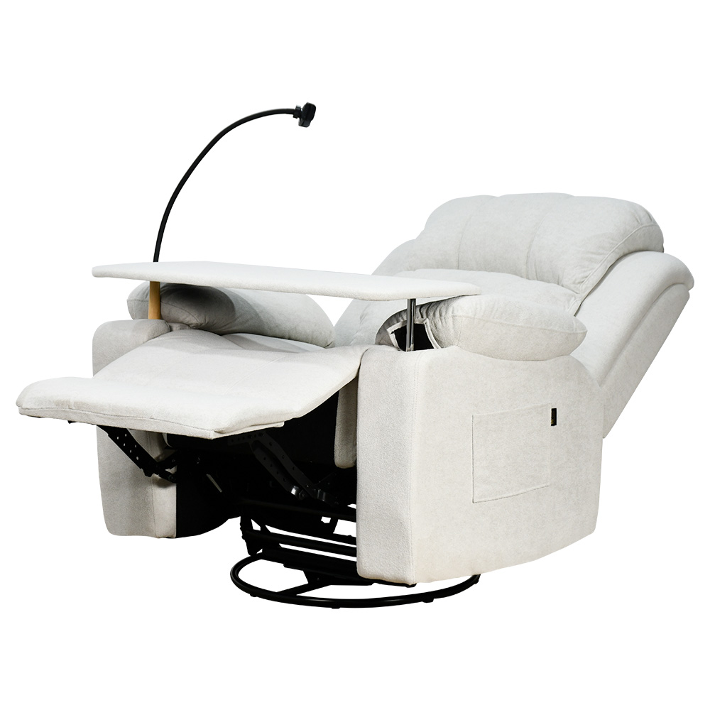 كرسي راحة أوف وايت  مع طاولة وحامل جوال بوضعية تمدد 160 سم