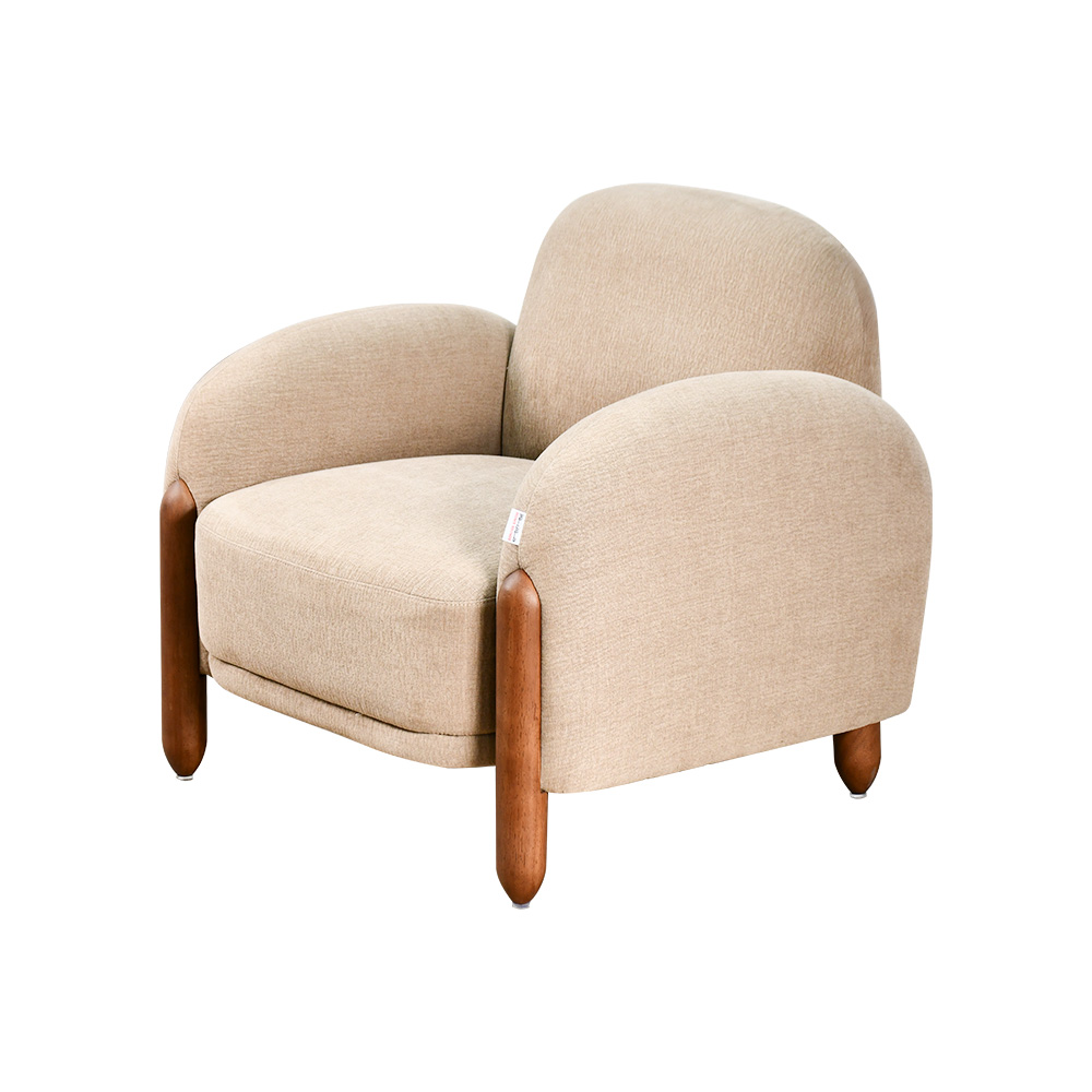 كرسي مفرد مودرن فخم لون كاكي بأرجل خشبية