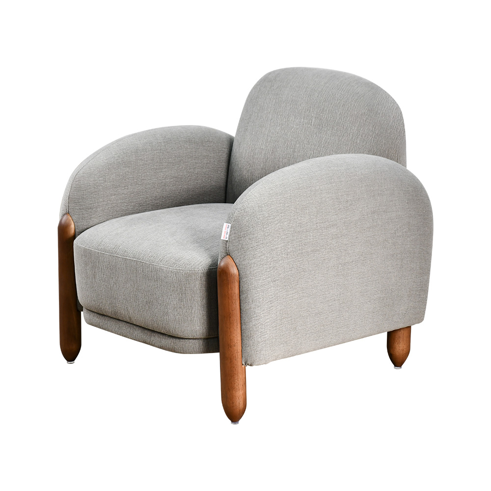 كرسي مفرد فخم رمادي غامق بأرجل خشبية