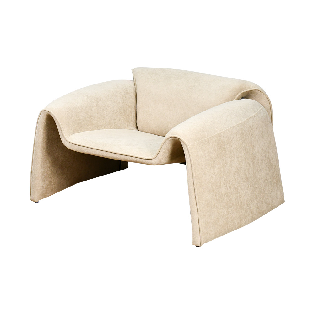 كرسي مفرد مودرن قماشي بهيكل خشبي بيج