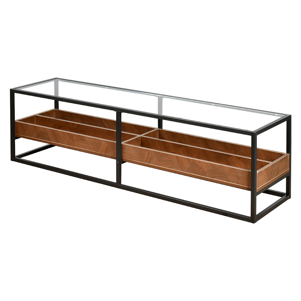 وحدة تلفاز خشبي وزجاج