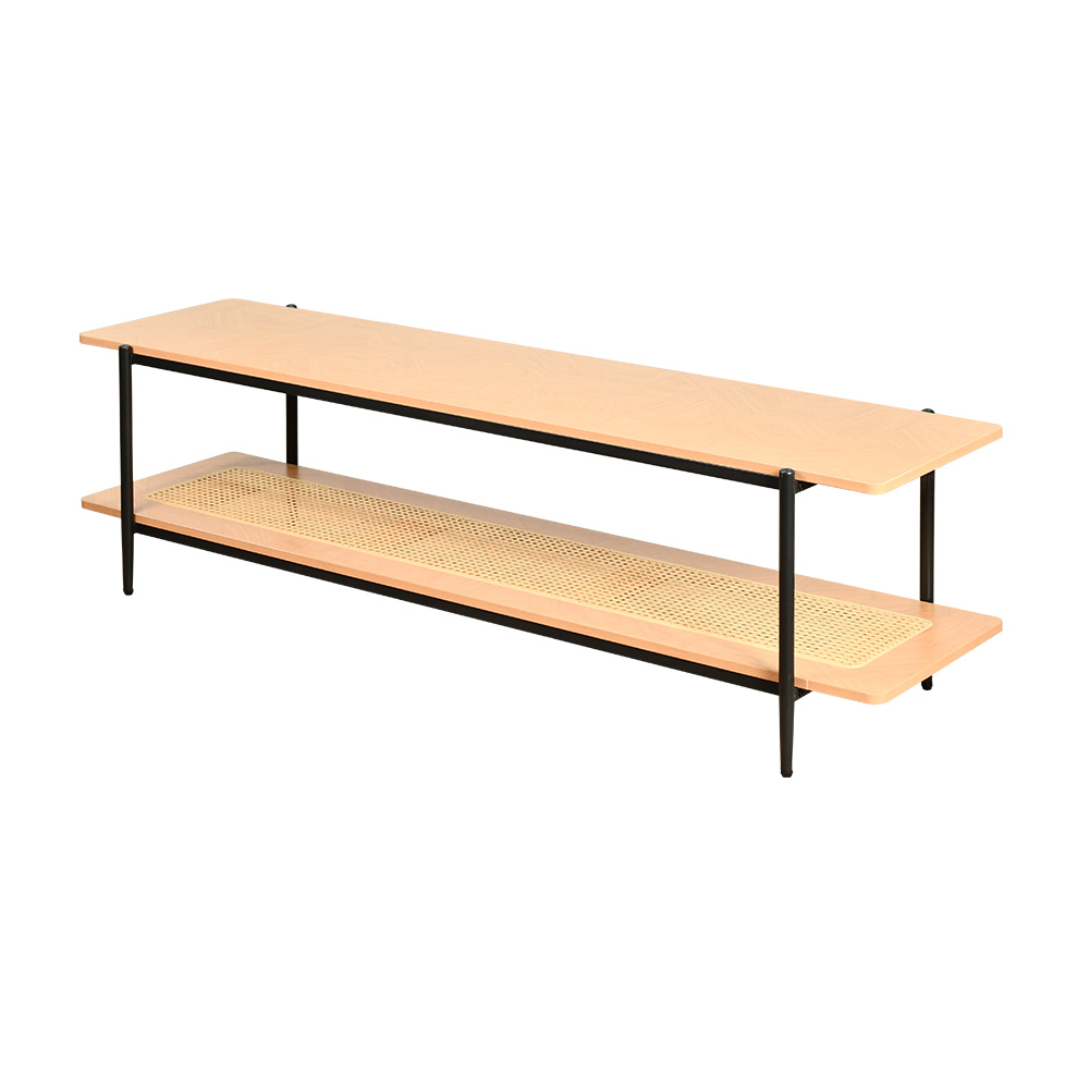 طاولة تلفاز خشب مع رف راتان